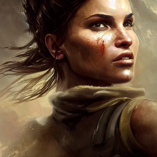 Image similar to Portrait Lara Croft, Tomb Raider, Alicia Vikander, beautiful, 4k oil on linen by wlop, artgerm, andrei riabovitchev, nuri iyem, james gurney, james jean, greg rutkowski, highly detailed, soft lighting 8k resolution