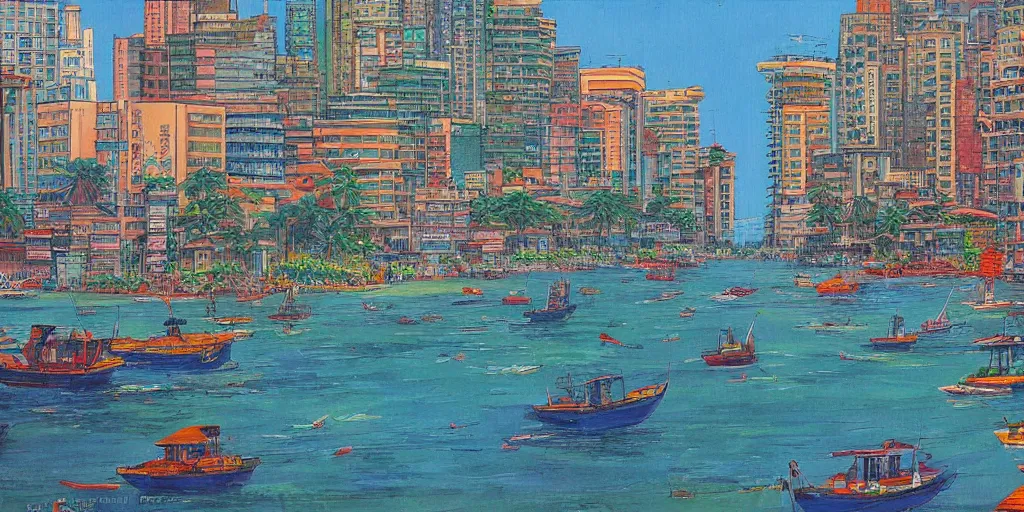 Image similar to colombo sri lanka cityscape, ocean, art by Hayao Miyazaki