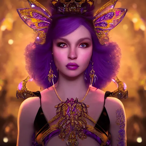 Image similar to portrait princess of amethyst, glowing, ornate and intricate purple jewelry, jaw dropping beauty, glowing background lighting, purple accent lighting, hyper detailed, fairy tale, 4 k octane render