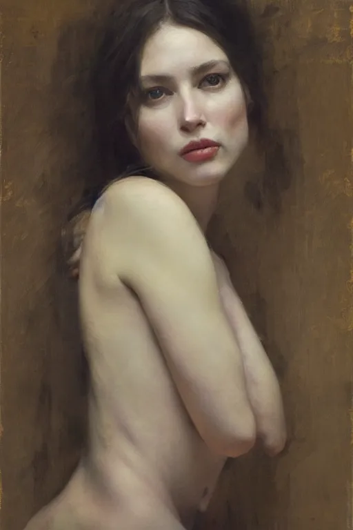 Image similar to Richard Schmid and Jeremy Lipking and Roberto Ferri full length portrait painting of a young beautiful woman