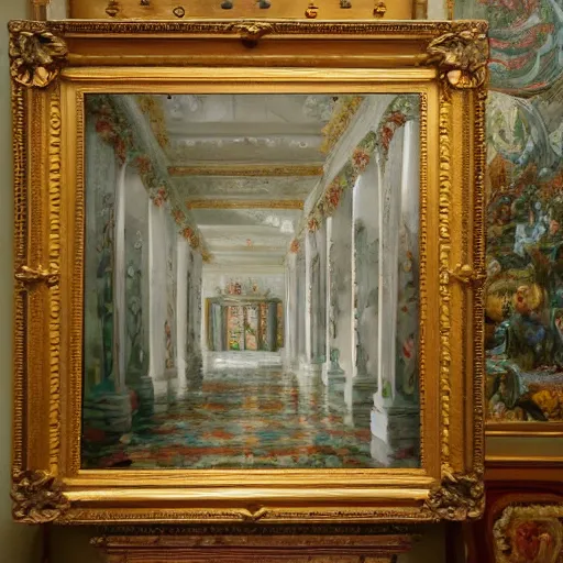 Prompt: maximalist painting of a white room, highly detailed painting, 8 k