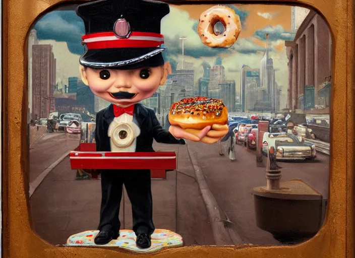 Image similar to the donut cop, lowbrow, matte painting, 3 - d highly detailed, in the style of mark ryden,