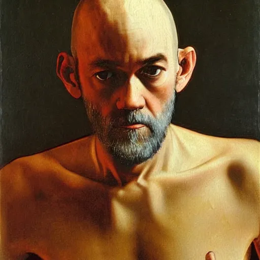 Prompt: painting of michael stipe by caravaggio