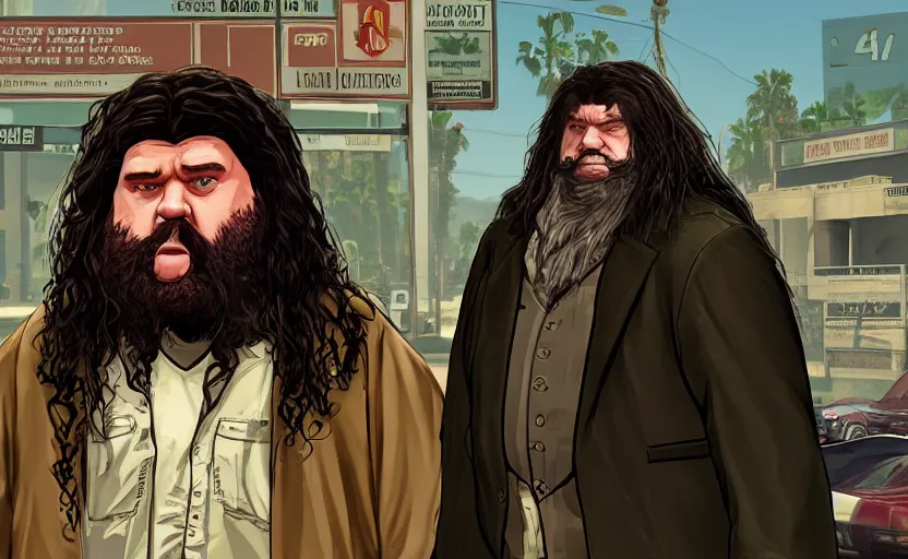 Prompt: Hagrid in the style of GTA V loading screen