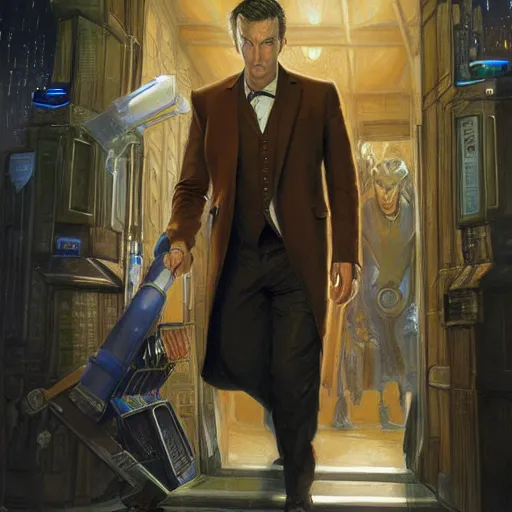 Prompt: The 10th doctor who, portrait art by Donato Giancola and James Gurney, digital art, trending on artstation