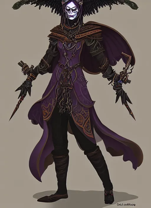 Image similar to raven warlock, wind magic, exquisite details, full body character design, dungeons and dragons white background, by studio muti