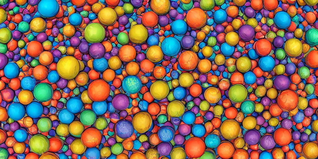 Image similar to 3 6 0 panorama escher style pattern of colorful balls, sculpture in the ancient greek style