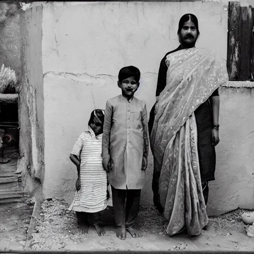 Prompt: an Indian family posing for a photo, ghosts in background. 8k photo.