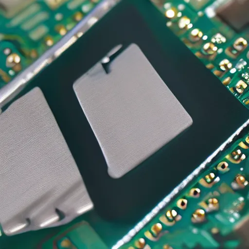 Prompt: exposed computer chip, wafer without the heatsink