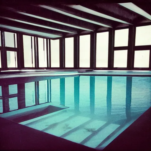 Prompt: endless infinite pool, interior, eerie, liminal space