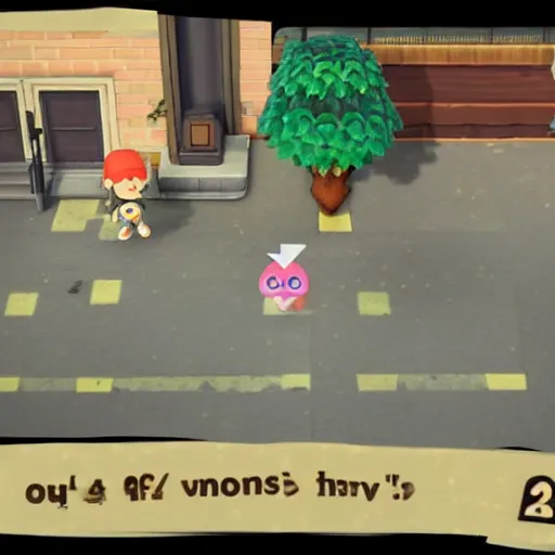 Image similar to screenshot of carjacking on skid row in animal crossing