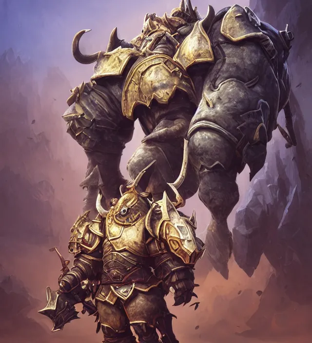 Image similar to “a well rendered anthropomorphic rhinoceros portrait, world of Warcraft armor, subject in the center of the frame, rule of thirds, golden ratio, elegant, digital painting, octane 4k render, zbrush, hyperrealistic, artstation, concept art, smooth, sharp focus, illustration from World of Warcraft by Ruan Jia and Mandy Jurgens and Artgerm and William-Adolphe Bouguerea”