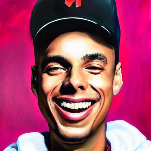 Image similar to rapper logic big smile, portrait painting