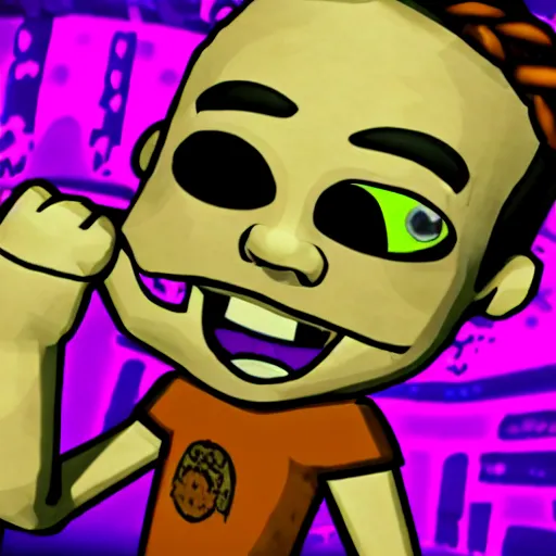 Image similar to character screenshot of ufc sean o'malley in psychonauts, rainbow hair dreadlocks, ps 3 video game, dream world, 7 2 0 p, cutscene, cartoony designed by scott campbell