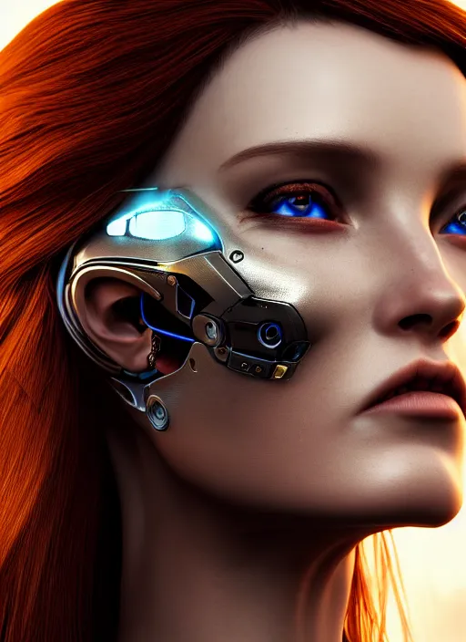 Prompt: a stunning young female cyborg profile face, by pre - raphaelite brotherhood, unreal engine, glamor shot, nikon d 7 5 0, closeup, f / 2. 8, low contrast, 1 6 k, rim lighting, optical fiber, cinematic lighting, insanely detailed and intricate, hypermaximalist, elegant, ornate, hyper realistic,