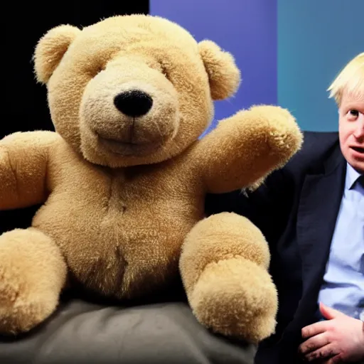 Image similar to boris johnson being interviewed about his teddy