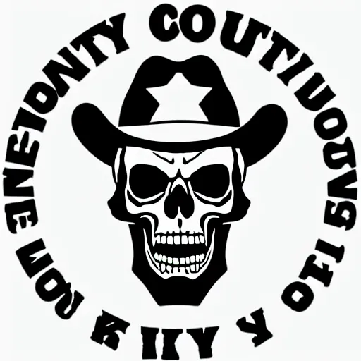 Image similar to logo with text \'Country Boy Customs\' with an angry skull wearing a cowboy hat