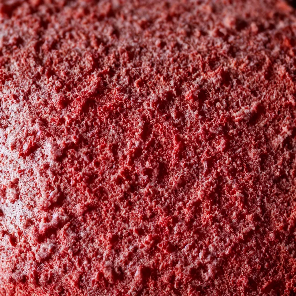 Image similar to close-up photo of a red colored cake on top of a table, 8k, high detail, photorealistic, proper shading