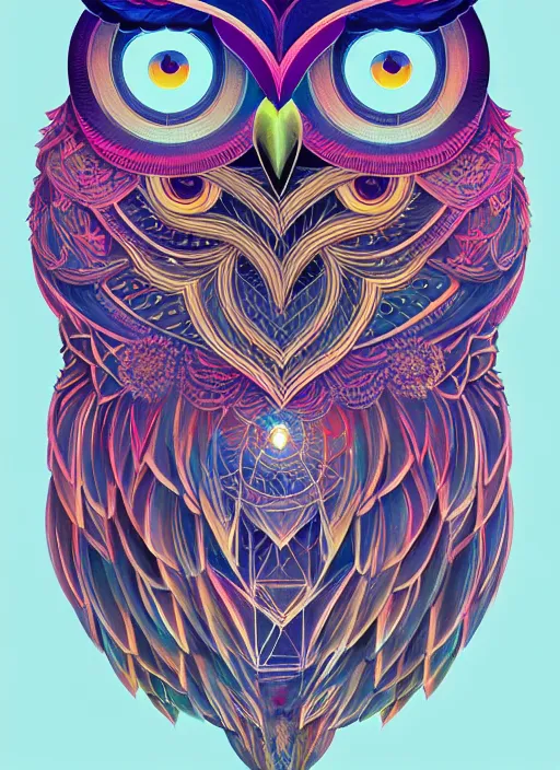 Image similar to symmetry!! product render poster vivid colors divine proportion owl, 神 圣, glowing fog intricate, elegant, highly detailed, digital painting, artstation, concept art, smooth, sharp focus, illustration,