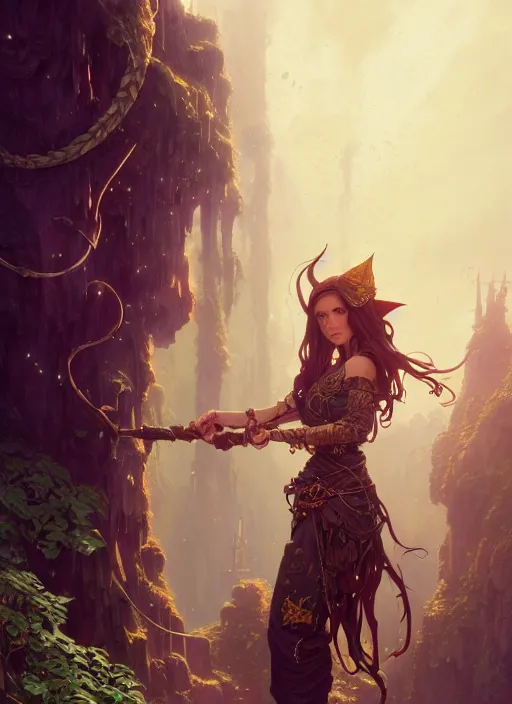 Image similar to highly detailed portrait of a elf woman pirate with long hair, stephen bliss, unreal engine, fantasy art by greg rutkowski, loish, rhads, ferdinand knab, makoto shinkai and lois van baarle, ilya kuvshinov, rossdraws, tom bagshaw, alphonse mucha, global illumination, radiant light, detailed and intricate environment