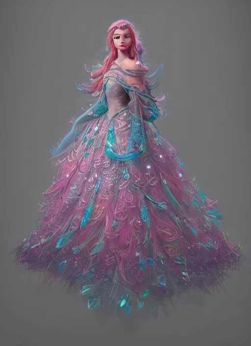 Prompt: detailed full body concept art illustration colorful pastel painting of a Disney princess in full intricate clothing, ultra detailed, digital art, octane render, 4K, dystopian, micro details