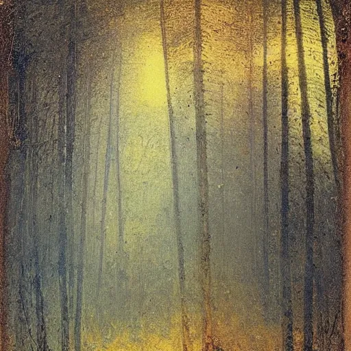 Image similar to a foggy blue golden forest, daguerreotype by gustave moreau, art noveau, highly detailed, strong lights, liminal, eerie, Bright pastel colors