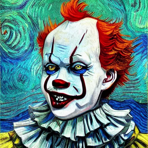 Image similar to pennywise painted by Vincent Van Gogh