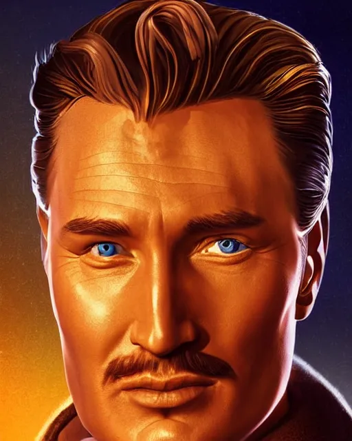 Prompt: Errol Flynn as a scientist. 1980s dystopian Soviet Russia, propaganda screens. Unreal engine, fantasy art by Yuliya Litvinova. Faithfully depicted facial expression, perfect anatomy global illumination, radiant light, detailed and intricate environment