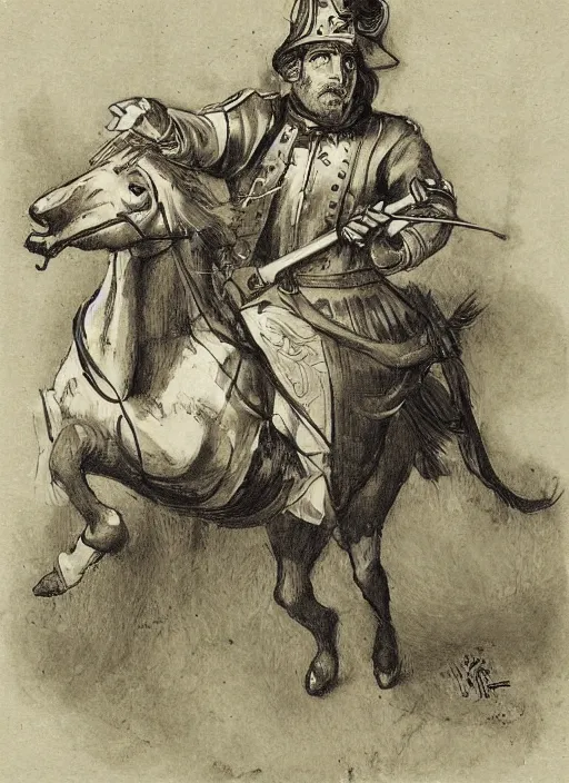 Prompt: illustration of gordan freeman as a bard, playing a lyre and riding a horse by greg rutkowki, bayard wu