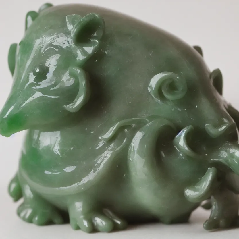 Prompt: carefully crafted jade statue of hedgehog