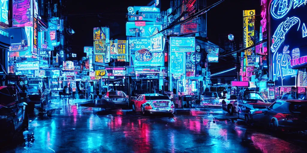 Image similar to black blue neon cyberpunk city on north atlantic island, lights