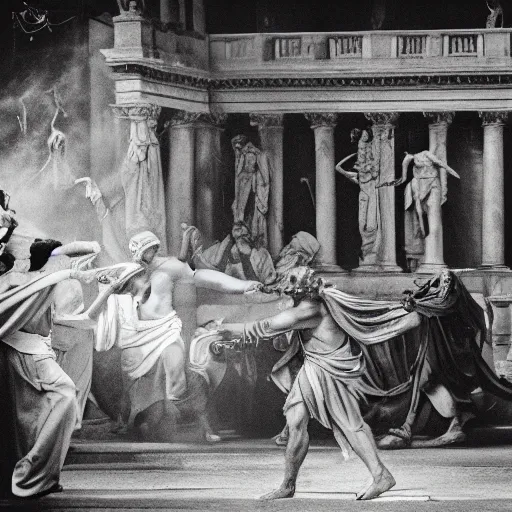 Prompt: a time traveler's photograph of the last moments of julius caesar's life, sony a 7 iii,