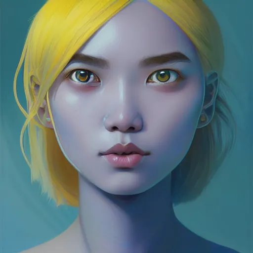 Prompt: symmetry!! portrait of a filipino cute girl blue - yellow hair, nasal strip, intricate, elegant, highly detailed, my rendition, digital painting, artstation, concept art, smooth, sharp focus, illustration, art by artgerm and greg rutkowski and alphonse mucha and uang guangjian and gil elvgren and sachin teng