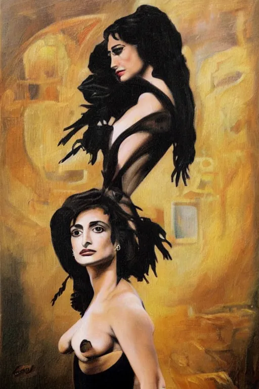 Image similar to oil painting, portrait of penelope cruz, artwork by salvador dali