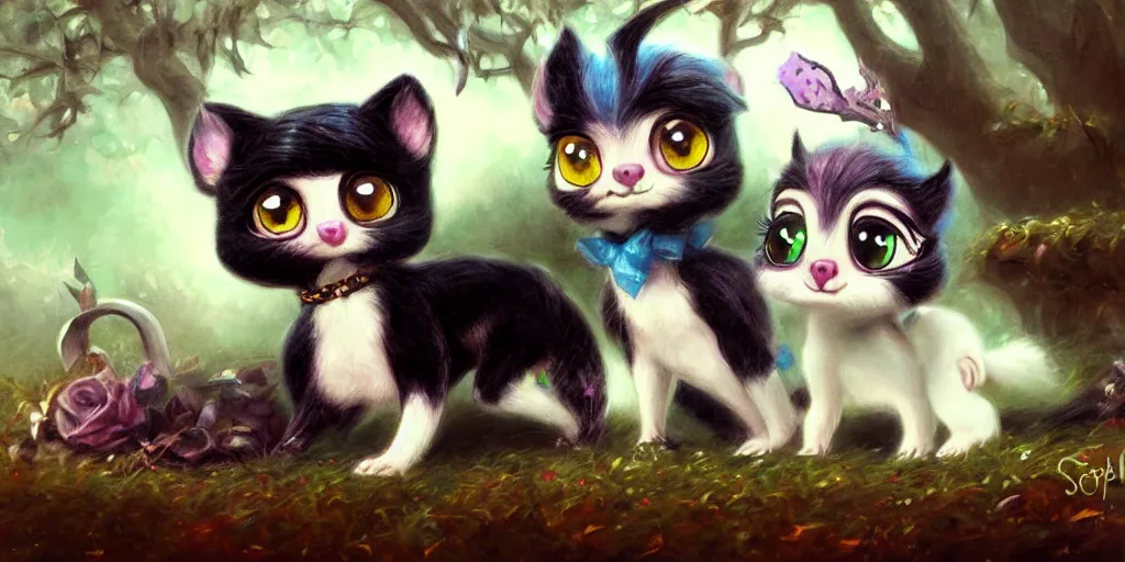 Prompt: 3 d littlest pet shop animal, wearing gothic accessories, spooky,, master painter and art style of noel coypel, art of emile eisman - semenowsky, art of edouard bisson