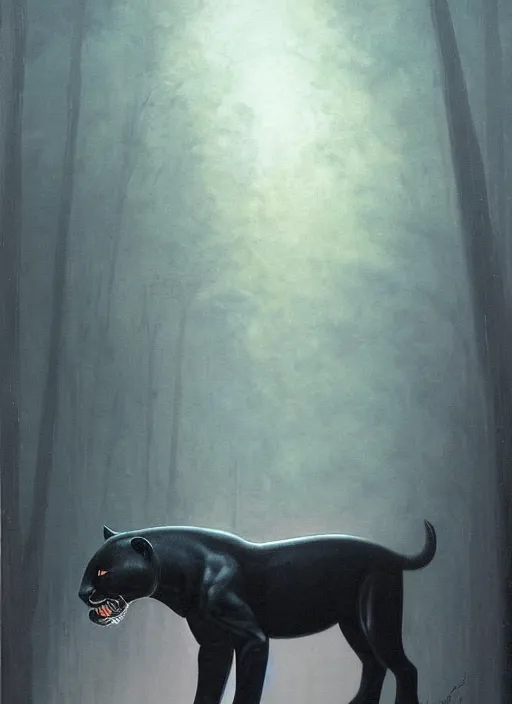 Image similar to a beautiful black jaguar walking in the jungle at night, art by christophe vacher