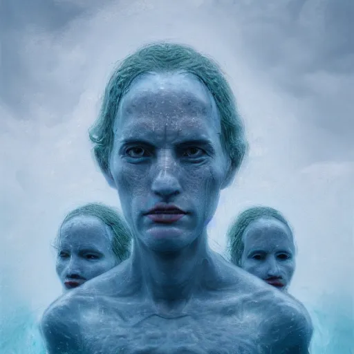 Image similar to a three headed sea hag, extremely detailed oil portrait, digital art, oil painting, cold blue tones, unreal 5 render, digital art, octane render, beautiful composition, trending on artstation, award winning photograph, masterpiece