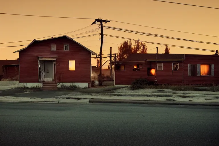 Image similar to a detailed photographic render of a 1 9 5 0 s american suburb at sunset by todd hido, photoreal, 4 k