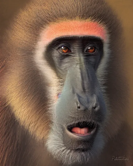 Prompt: portrait of a mandrill by Patrick Faulwatter, Andrée Wallin, Sylvain Sarrailh
