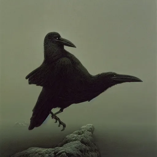 Image similar to raven by Zdzisław Beksiński, oil on canvas