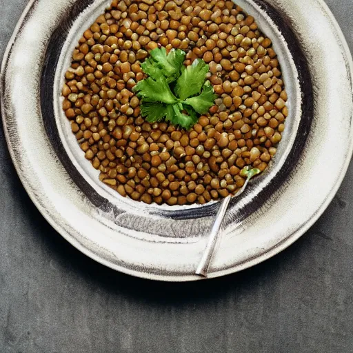 Image similar to a bowl of lentils with tilda swinton face