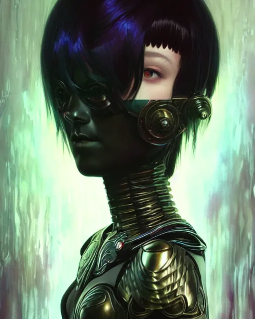 Image similar to portrait of beautiful cute young goth maiden girl with short white hairs in warhammer armor, art by ( ( ( kuvshinov ilya ) ) ) and wayne barlowe and gustav klimt and artgerm and wlop