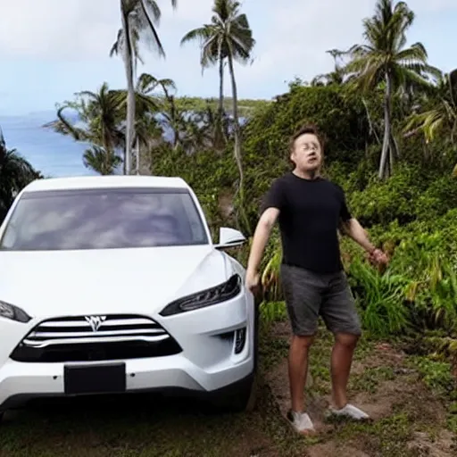 Prompt: elon musk being hunted by island locals, style colonialism