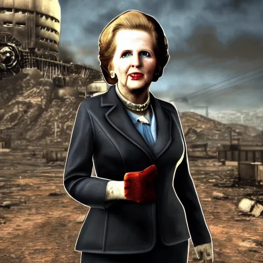 Prompt: portrait of margaret thatcher in fallout new vegas, gaming, detailed, 4k