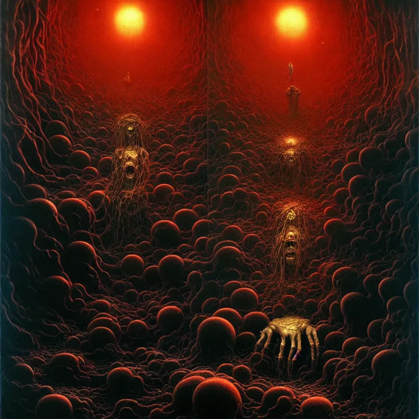 Image similar to a bizarre nightmare, cosmic horror, by zdzisław beksinski and greg rutkowski and esao andrews and salvador dali, oil on canvas, mixed media, abstract, artstation, surreal, hell, horror, dark, intricate textures