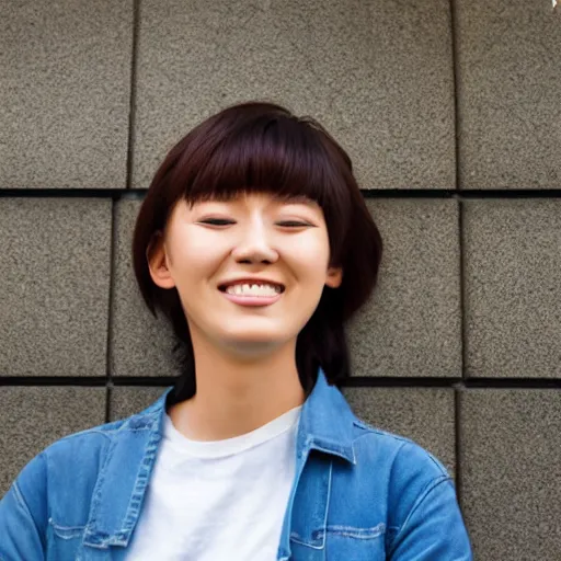 Image similar to a strange looking bust of a 1 9 years old japanese girl, smiling, found in the vent system