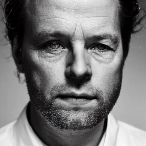 Prompt: award-winning portrait photo of Dutch actor Merijn Oerlemans, black background, dramatic lighting