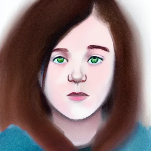 Image similar to https://s.mj.run/SVF9-OTU880 https://artbreeder.b-cdn.net/imgs/e304bf5b490f19c85cd53281a2de.jpeg portrait of a welsh teenage girl with dark brown hair, glowing skin, delicate features, amelie poulain, fantasy, intricate, elegant, dress shirt, highly detailed, digital painting, artstation, concept art, smooth, sharp focus, illustration, art by Krenz Cushart and Artem Demura and alphonse mucha