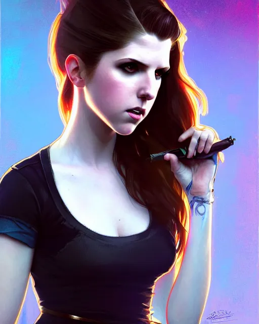 Image similar to portrait of Anna kendrick as a gorgeous punk girl, elegant, digital painting, highly detailed, artstation, concept art, smooth, sharp focus, illustration, art by artgerm and greg rutkowski and alphonse mucha