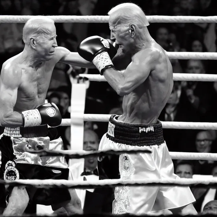 Image similar to boxing match of joe biden and joe biden, b & w detailed sharp photo